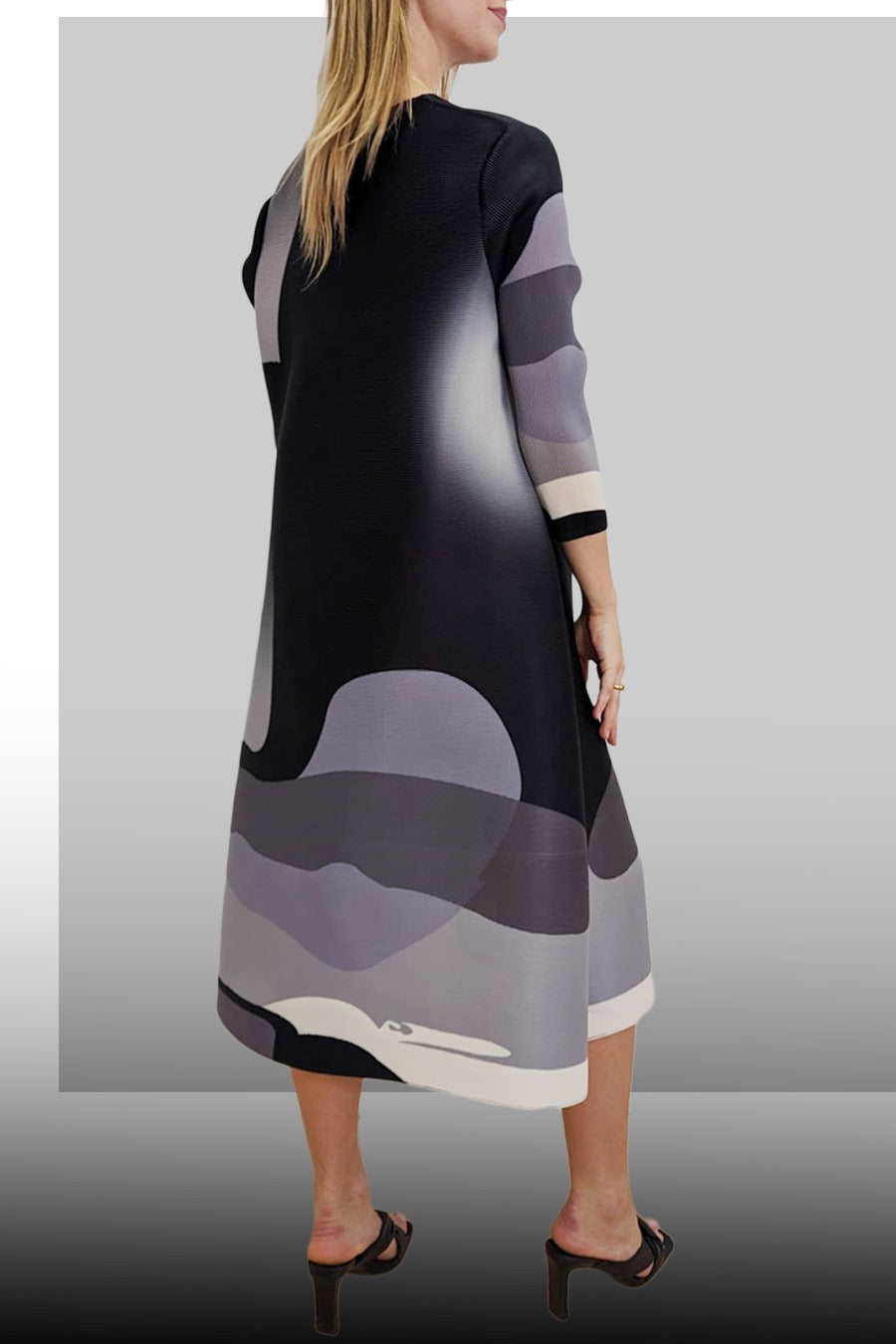 Long Sleeve Slit Multi Color Midi Dress