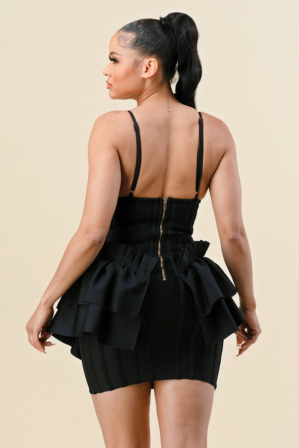 Short Spaghetti Strap Side Ruffle Fitted Dress