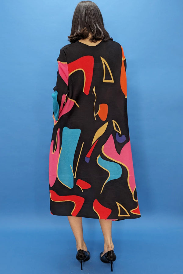 Long Sleeve Multi Colored Print Midi Dress